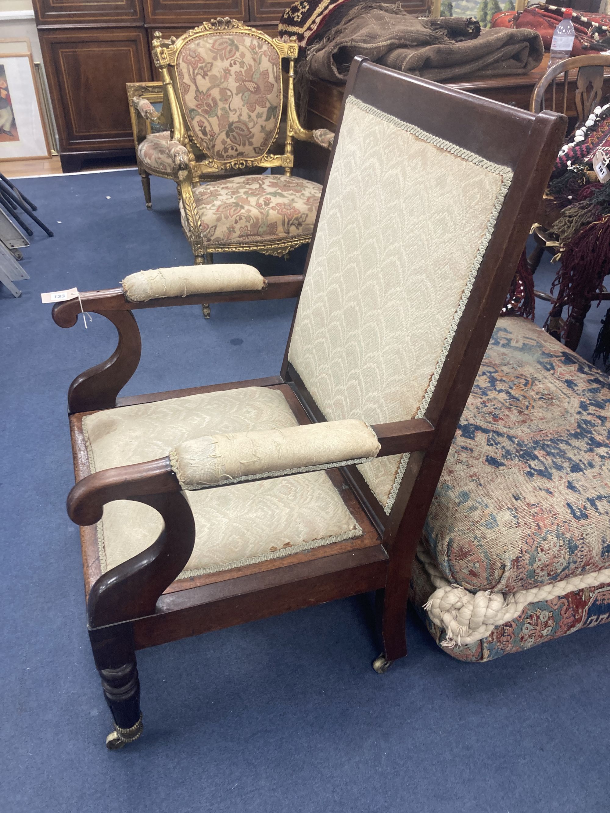 A William IV mahogany open armchair, width 71cm, depth 65cm, height 104cm